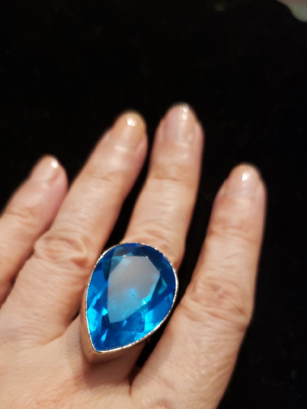NEW Blue Topaz Generous Sterling Silver Statement Ring, Sz 7, Made In India. WOW